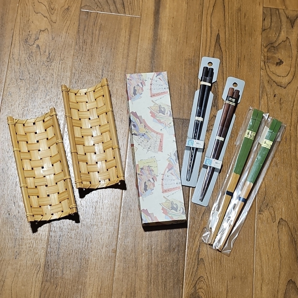 Vintage Chopstick Set with Bamboo Holders